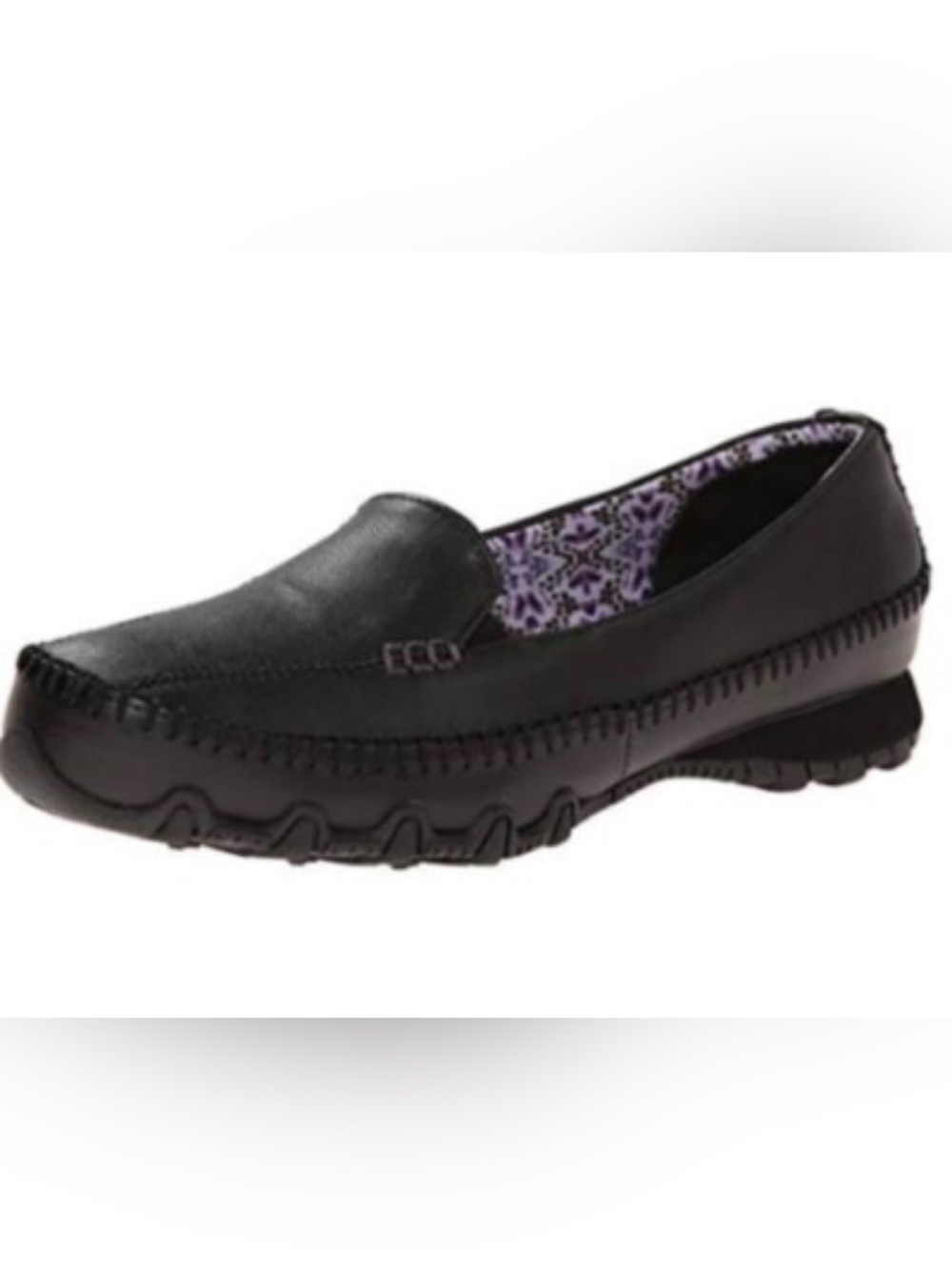 Skechers Black Slip-On Loafer with Purple Patterned Lining